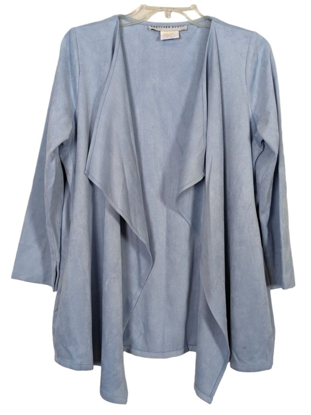 Gretchen Scott long sleeve blue faux suede waterfall open cardigan S